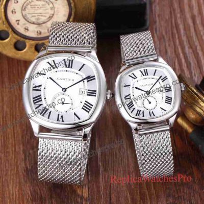 Drive De Cartier Replica Lovers Watch - Stainless Steel Mesh Band